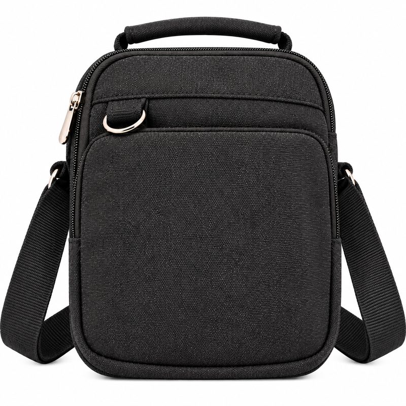 (image for) 2561 Black Canvas 3 Zips X-Body Bag With Adjustable Strap (New)